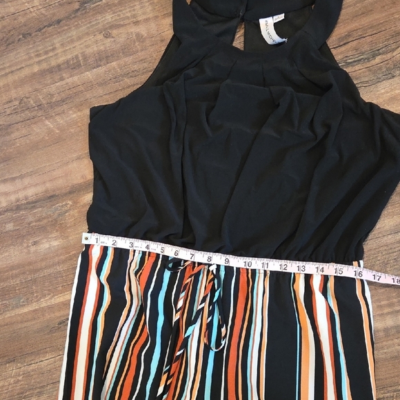 Emma & Michele Black Halter Jumpsuit w/ Striped Wide Leg Pants Size L - Picture 10 of 12